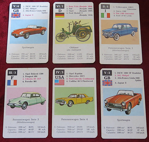 Auto-Quartett – Jeu de 24 cartes « Quatuor de voitures » vintage – Voitures des années 1950-1960 – Fabriqué en Allemagne