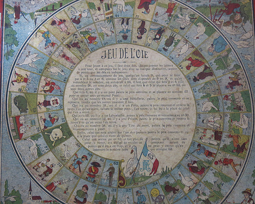Jeu de société vintage en bois double face – Jeu de l'Oie et Dames (début du XXe siècle)