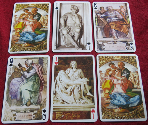 Michelangelo cards, BP Grimaud, vintage playing cards, rare deck, art deck, Michelangelo Buonarroti, Sistine Chapel, La Pietà, Renaissance art, limited edition, 1975 anniversary edition, collectible deck, rare Grimaud cards