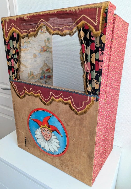 Vintage Puppet Theater, Punch and Judy Toy, Antique Puppet Stage, Folding Wooden Puppet Booth, Mid Century Puppet Theater, Victorian Style Toy Theater, Marionette Theater, Retro Children's Theater, Puppet Show Stage, Collectible Punch and Judy, Handcrafted Puppet Booth, Vintage Toy Display, 1950s Puppet Theater, Theater Décor Prop, Paper Scenery Puppet Set, Old World Toy Theater, Classic Puppet Show Set, Decorative Puppet Theater, Nostalgic Puppet Toy, Rare Vintage Puppet Box