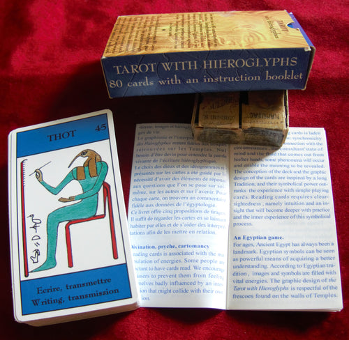 Tarot with Hieroglyphs, Ancient Egyptian Tarot, Rare Egyptian Oracle, Esoteric Card Deck, Egyptian Gods Divination, Hieroglyph Tarot Cards, 80 Card Oracle, Divination with Symbols, French Egyptian Tarot, Bilingual Tarot Deck, Esoteric Egypt Deck, Tarot de l'Égypte, Out of Print Tarot, Scriban Tarot, Temple Glyphs Cards, Egyptian Mythology Oracle, Divination Cards Love Money Health