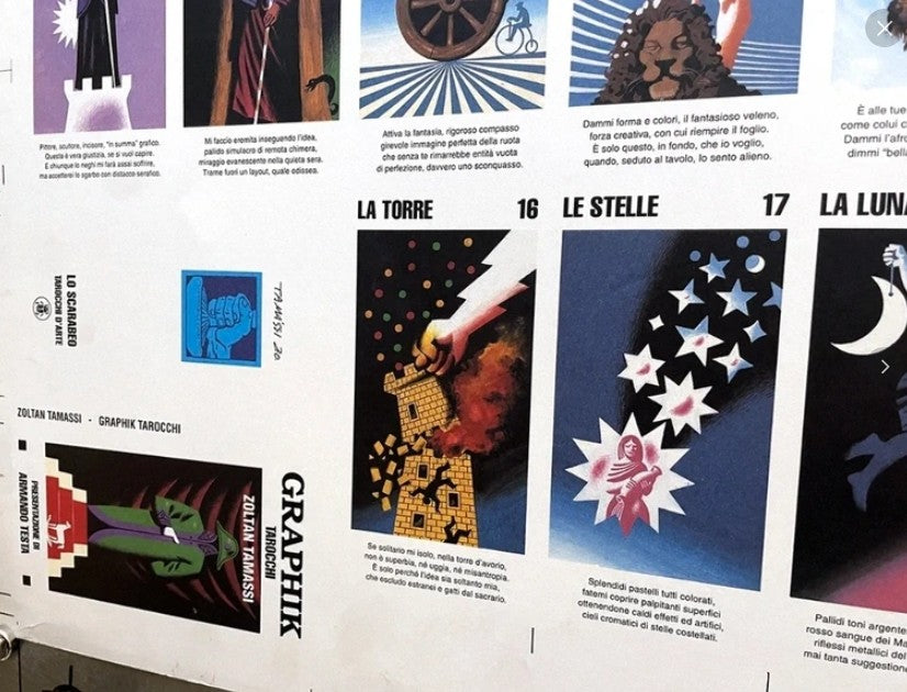 Feuille d'impression non coupée Graphik Tarocchi – Zoltan Tamassi – Lo Scarabeo 1992 – Rare Affiche de Tarot
