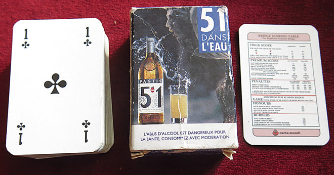 Pastis 51 Mini Playing Cards – Vintage 1990s Carta Mundi – “51 Dans l’Eau” Blue Deck – French Advertising Mini Game