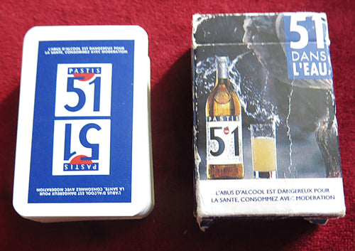 Pastis 51 Mini Playing Cards – Vintage 1990s Carta Mundi – “51 Dans l’Eau” Blue Deck – French Advertising Mini Game