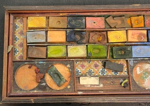 Boîte d'aquarelle ancienne en bois – Fin XIXe/début XXe siècle