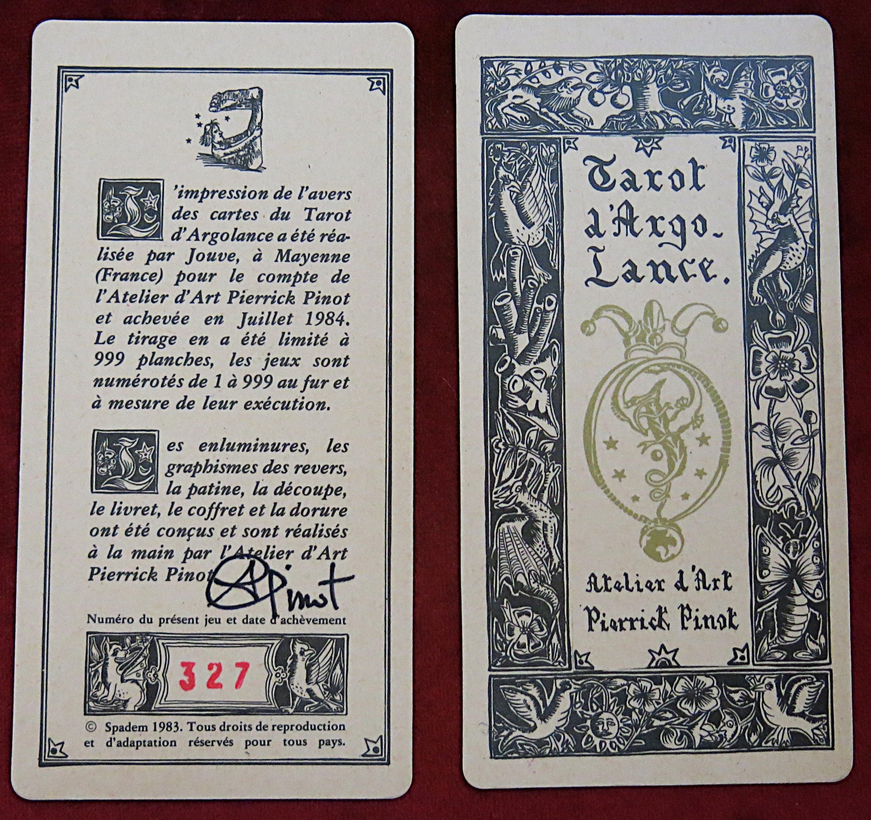 Vintage Le Tarot d'Argolance – Pierrick Pinot Limited Edition No. 327/999 (1984) Wooden Box Complete