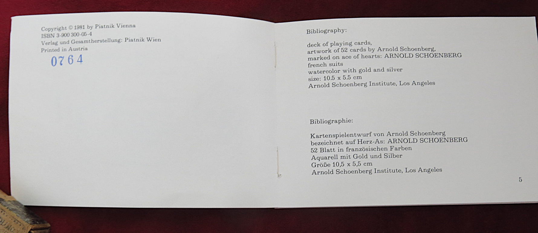 Cartes à jouer Arnold Schoenberg (1981) – Édition Piatnik – Jeu complet