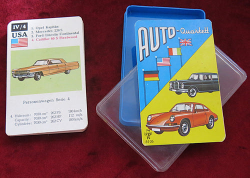 Auto Quartett, Vintage Car Game, Classic Car Playing Cards, 1960s Car Cards, 1950s Vehicles, German Card Game, Technical Car Specs Cards, Retro Auto Cards, Jaguar E Card, Porsche 901 Card, Cadillac Fleetwood, Oldtimer Card Deck, Vintage Car Memorabilia, Collector Car Cards, Auto Spielkarten, Made in Germany