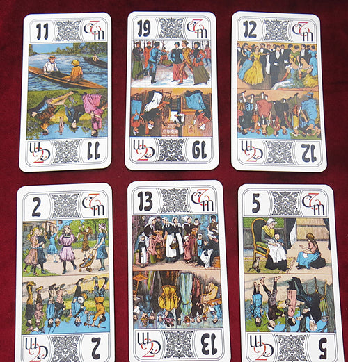 Jeu de cartes de tarot français vintage CM Double Scene avec étui en similicuir années 80