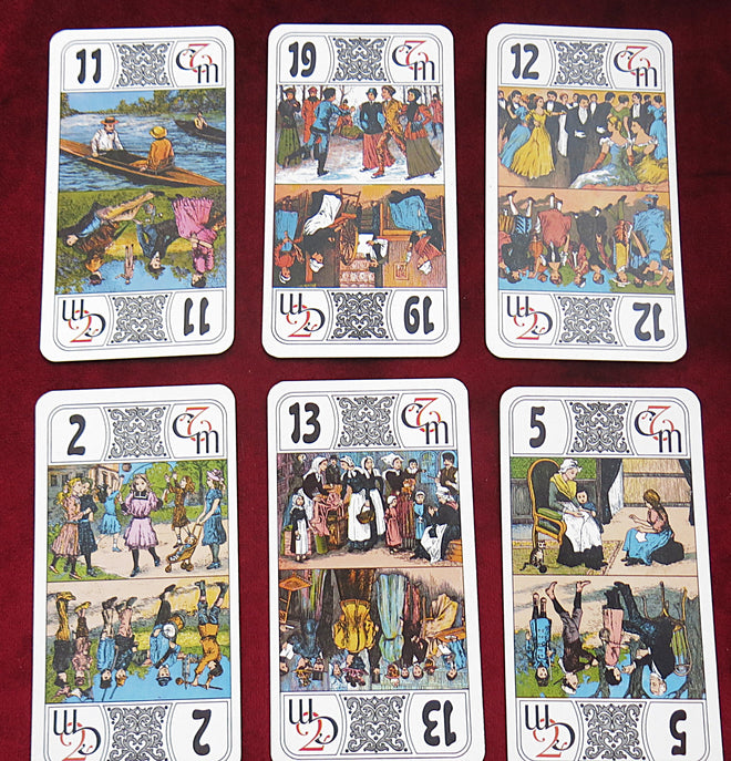 Jeu de cartes de tarot français vintage CM Double Scene avec étui en similicuir années 80