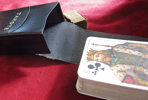 Jeu de cartes de tarot français vintage CM Double Scene avec étui en similicuir années 80