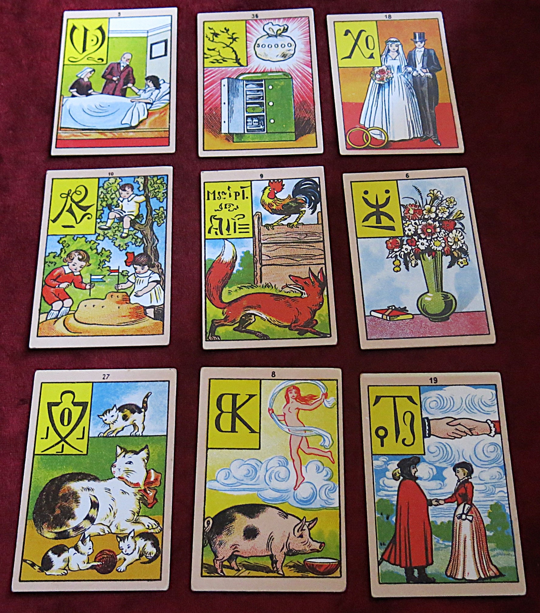 Rare German Lenormand Deck c.1940 – Das Echte Wahrsage-Spiel – Original Box & French Meanings Sheet