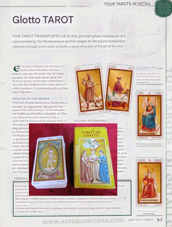 Tarot de Giotto - Instructions UNIQUEMENT - Téléchargement de fichier - ANGLAIS, FRANÇAIS ET ESPAGNOL - IMPRIMABLE