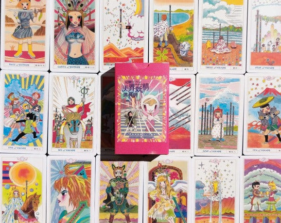 Japanese tarot, cute tarot, girly taot, Pink Tarot Cards, Elf of Heaven Tarot - Pink Tarot Cards - Unicorn Theme deck of Cards - Sailor Moon Cards - Pokemon style cards