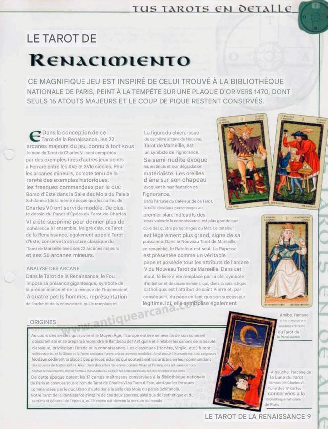 Instructions pour le Tarot de la Renaissance UNIQUEMENT - Téléchargement de fichier - ANGLAIS, FRANÇAIS ET ESPAGNOL - IMPRIMABLE