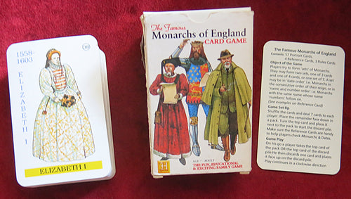 Monarchs of England game, vintage card game, educational history game, English kings and queens, royal history cards, British monarchy deck, Queen Elizabeth I card, vintage heritage game, Trioview Ltd, 1991 card game, children’s history game, royal family card game, English monarchs collectible, illustrated educational deck, family learning game, kings and queens of England, timeline game, UK history toy, monarchs trivia cards, made in Belgium cards