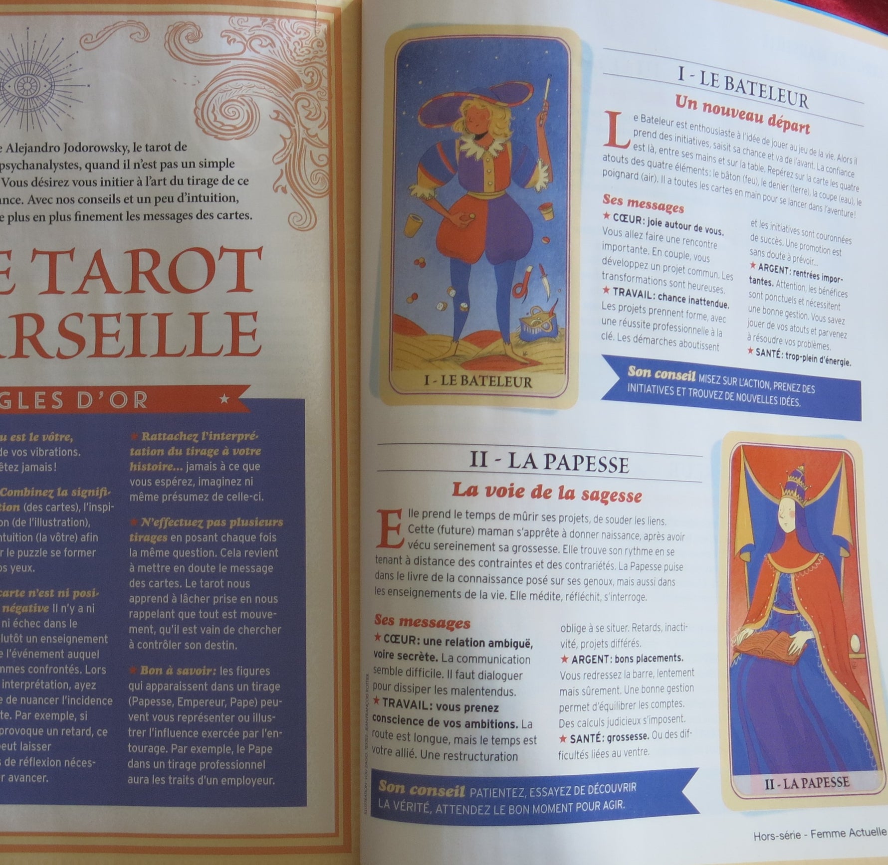 Golden Moon Tarot - Femme Actuelle Major Arcana, Elegant Marseille Deck (PDF Guide)