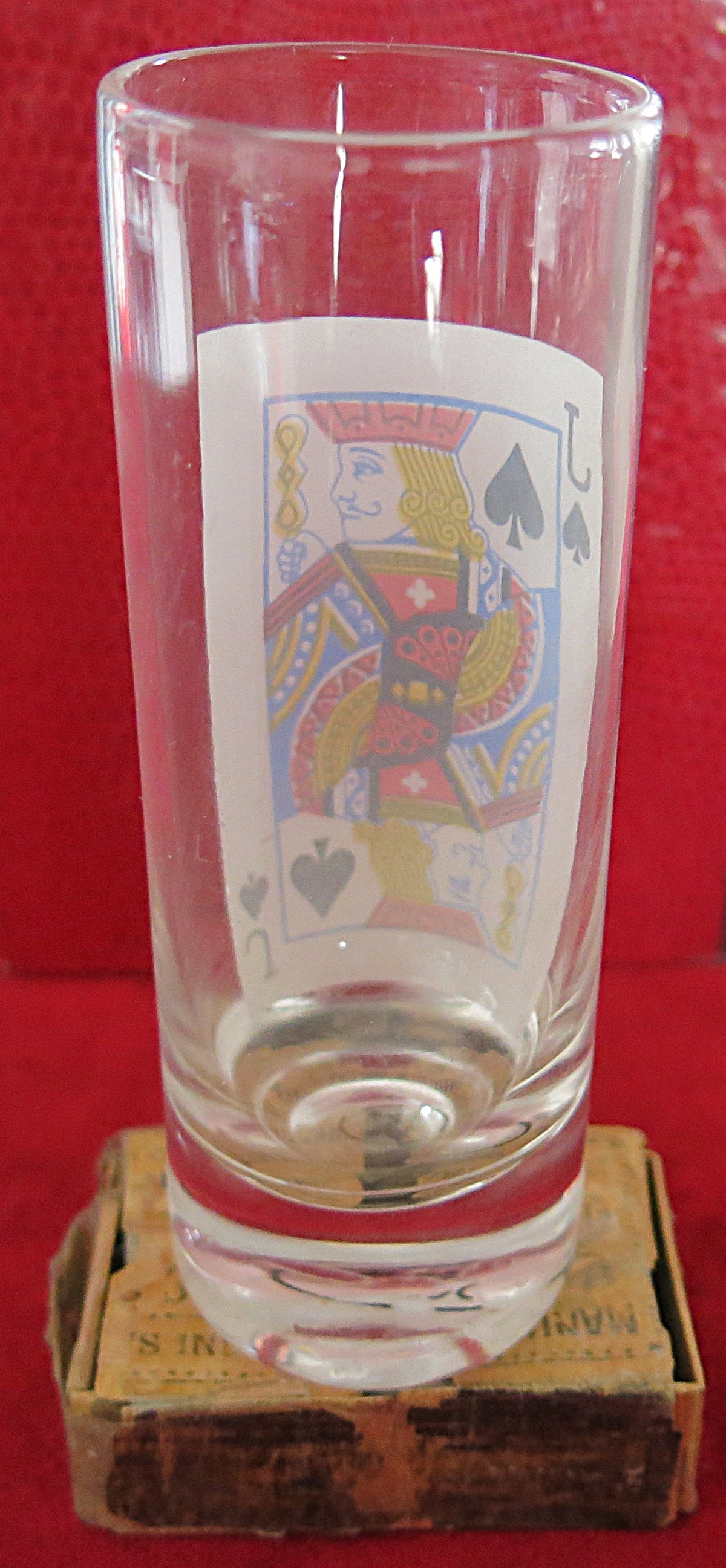 Verre à motif de carte à jouer Valet de Pique, vintage années 1980