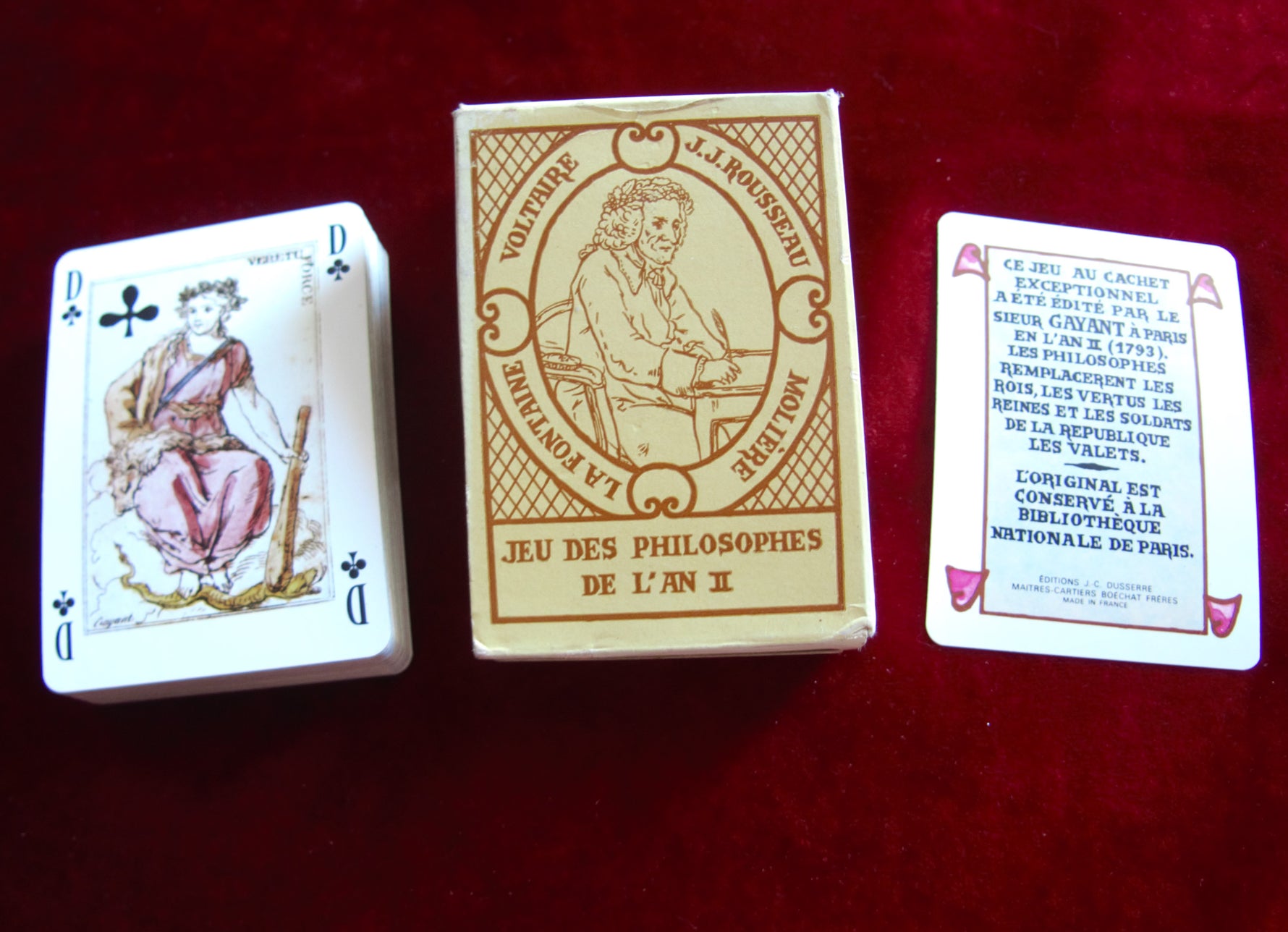 Jeu des Philosophes – Éditions Dusserre – Voltaire, Rousseau, Molière, La Fontaine – Deck Révolution française