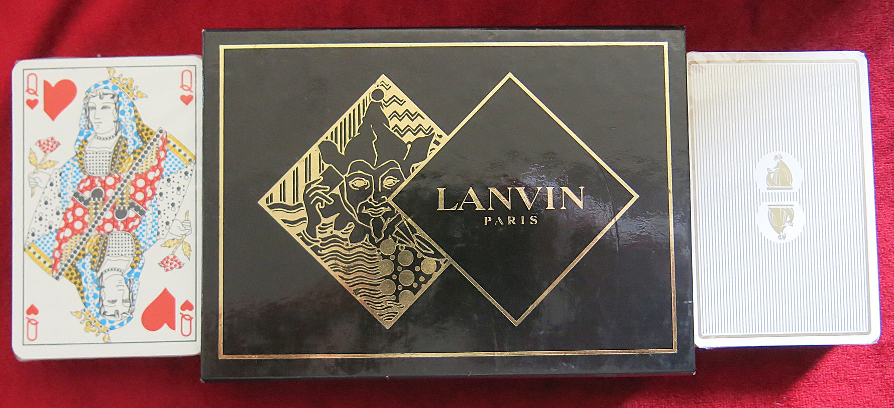 Coffret de cartes vintage Lanvin Paris – Élégantes cartes à jouer de la haute couture française des années 80 – 2 jeux de cartes
