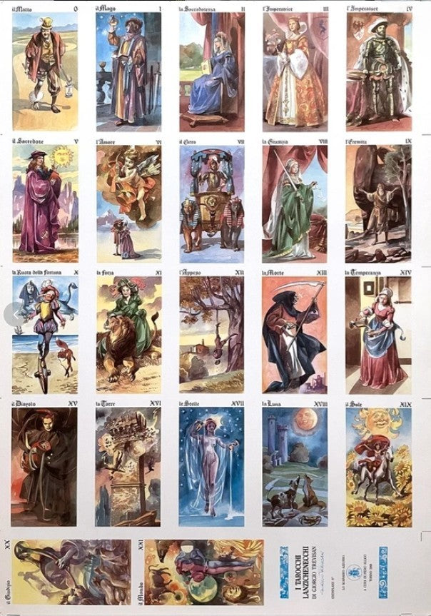 1988 Lanzichenecchi Tarot Uncut Sheet Poster – Giorgio Trevisan – Lo Scarabeo