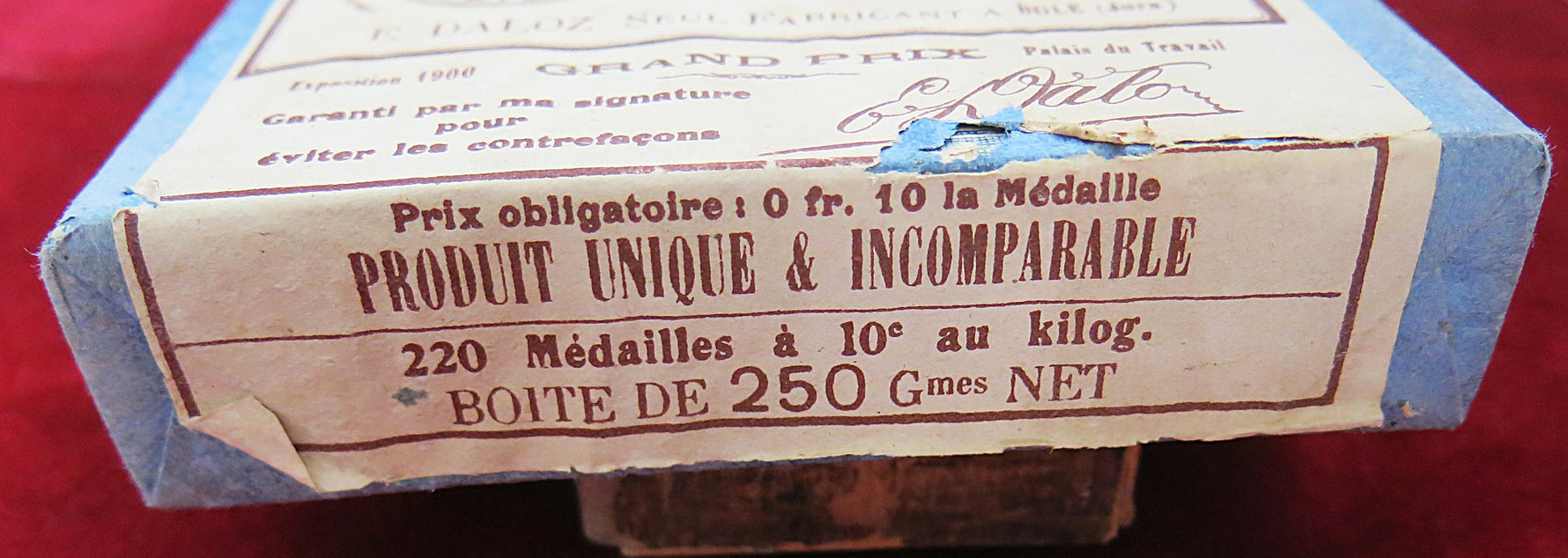 Objet de collection, lessive ancienne, 1887 - Bleu Parfumé Daloz – Paris Exposition Grand Prix