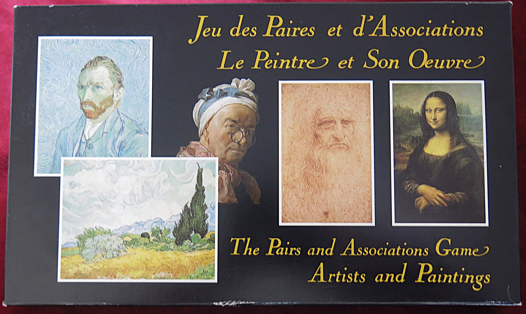 Dusserre, memory game, art history game, vintage French cards, artists and paintings, Van Gogh, Leonardo da Vinci, Monet, Picasso, Rembrandt, Botticelli, Toulouse-Lautrec, Cézanne, collectible game, 1990s, educational card game, made in France.