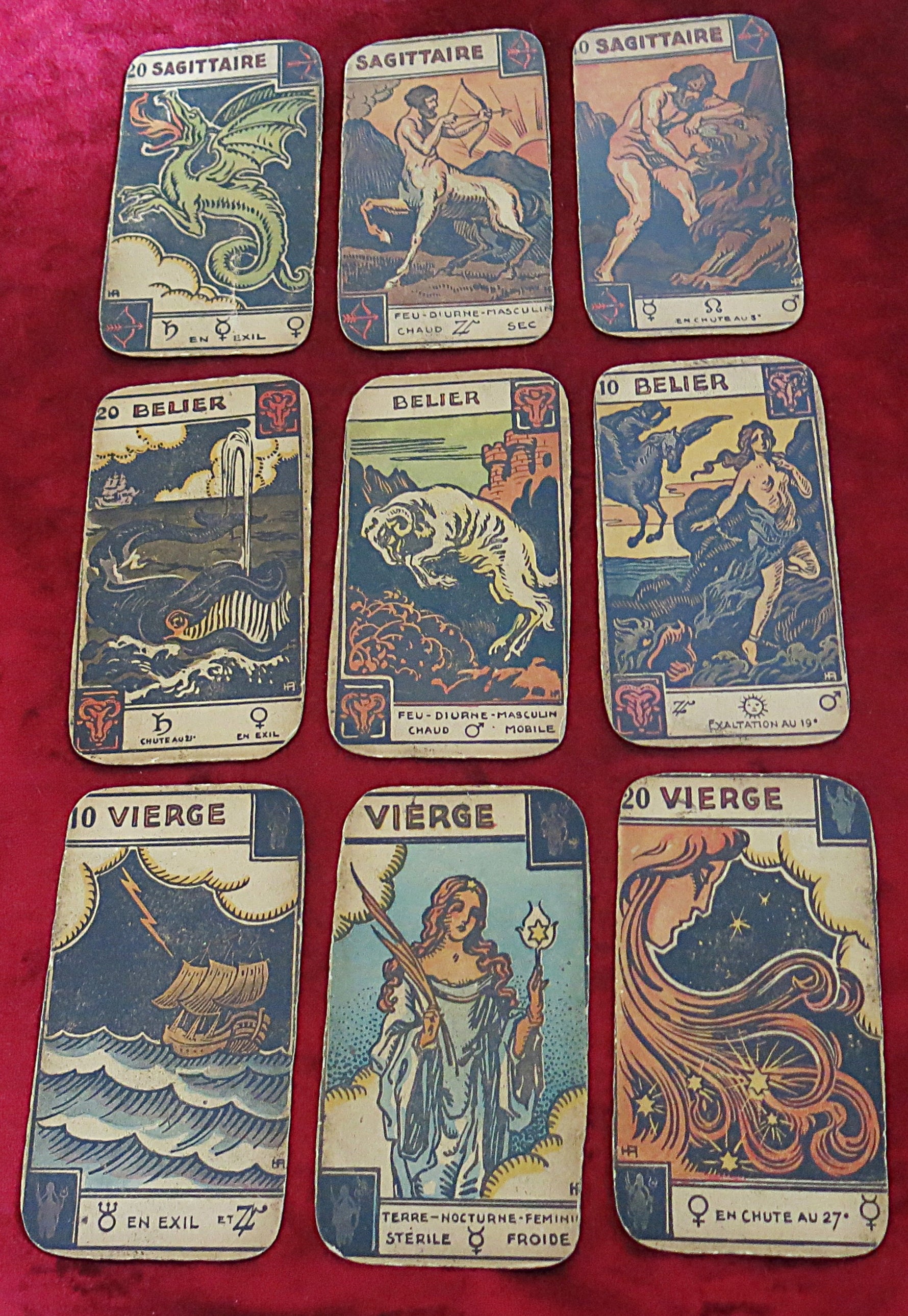 Le Tarot Astrologique c.1930 – George Muchery & Henri Armengol – Jeu complet de 48 cartes