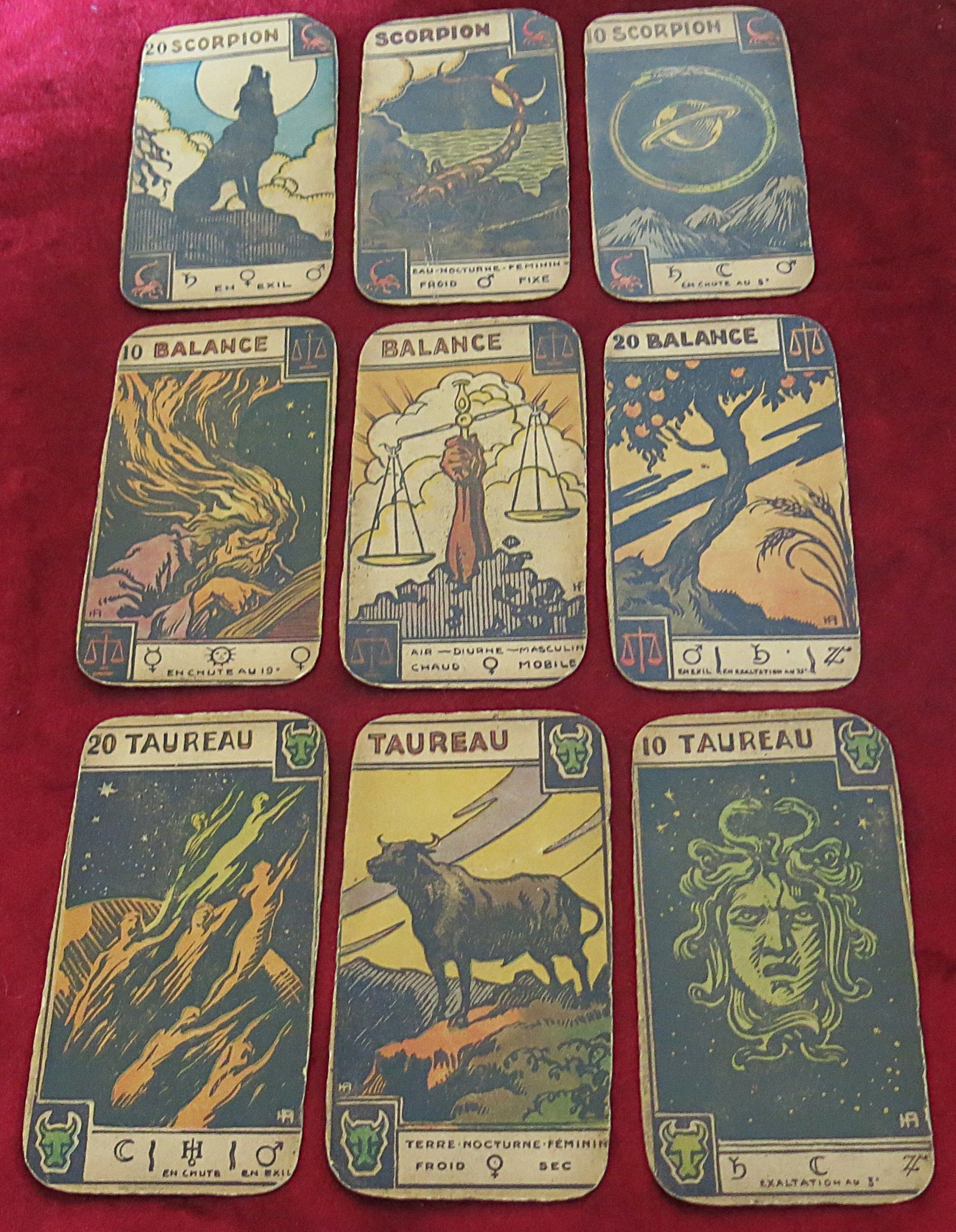 Le Tarot Astrologique c.1930 – George Muchery & Henri Armengol – Jeu complet de 48 cartes