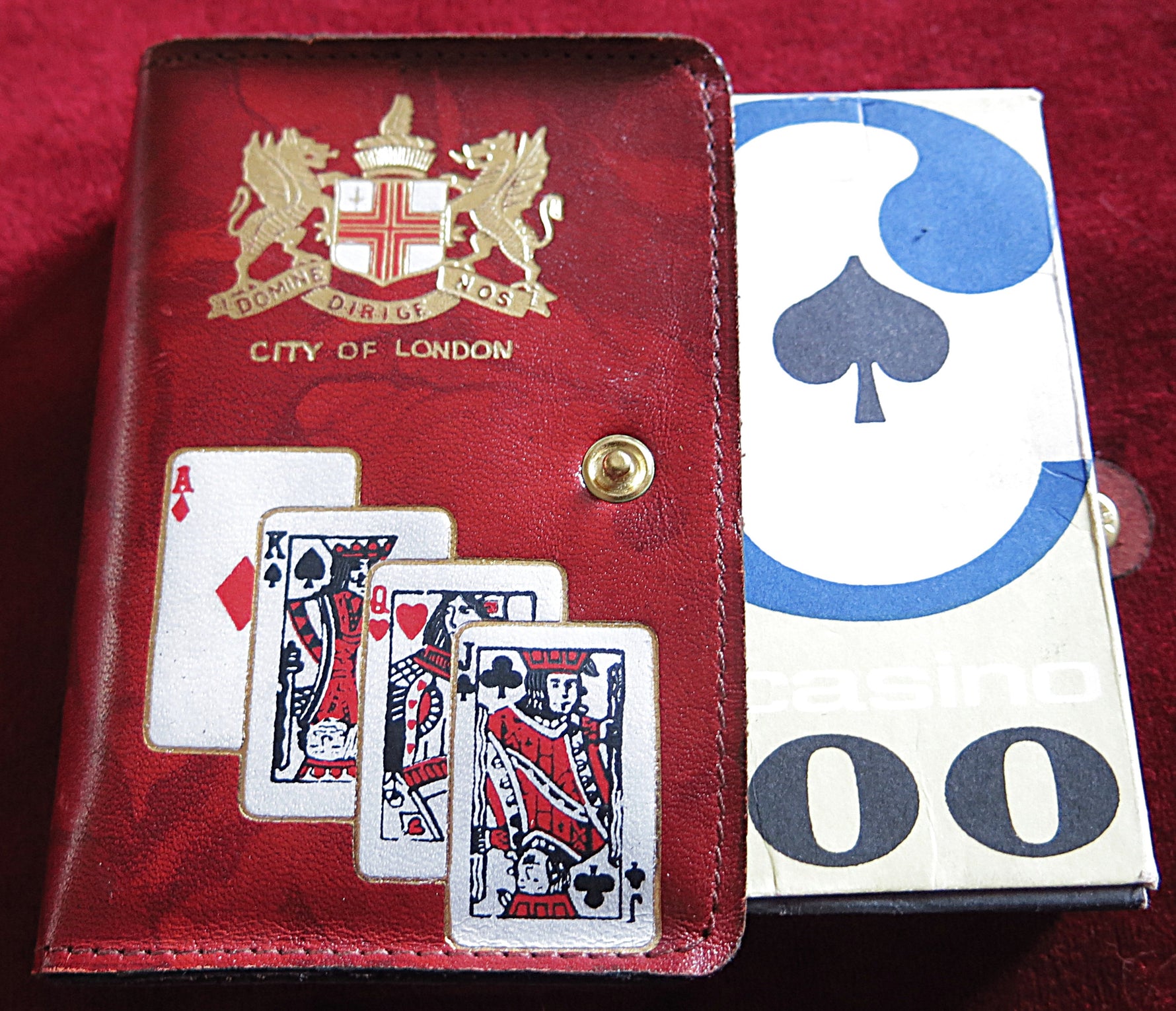Jeu de cartes City of London des années 1970 – Étui en cuir + jeu de casino – Coffret pour gentleman