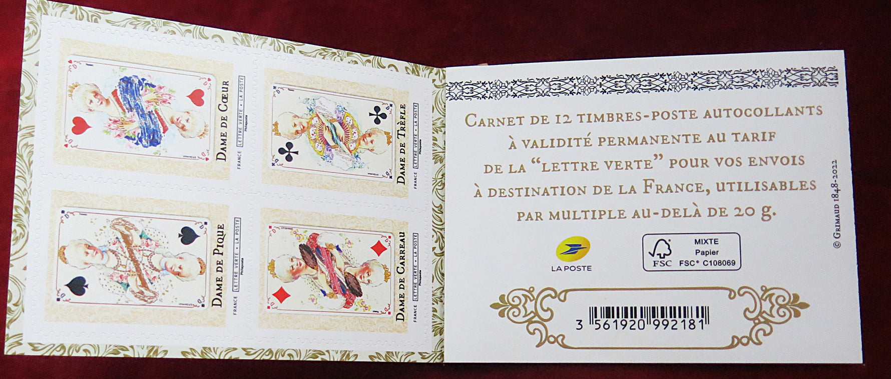 Carnet de timbres de cartes à jouer Grimaud 2022 – Collection Louis XV