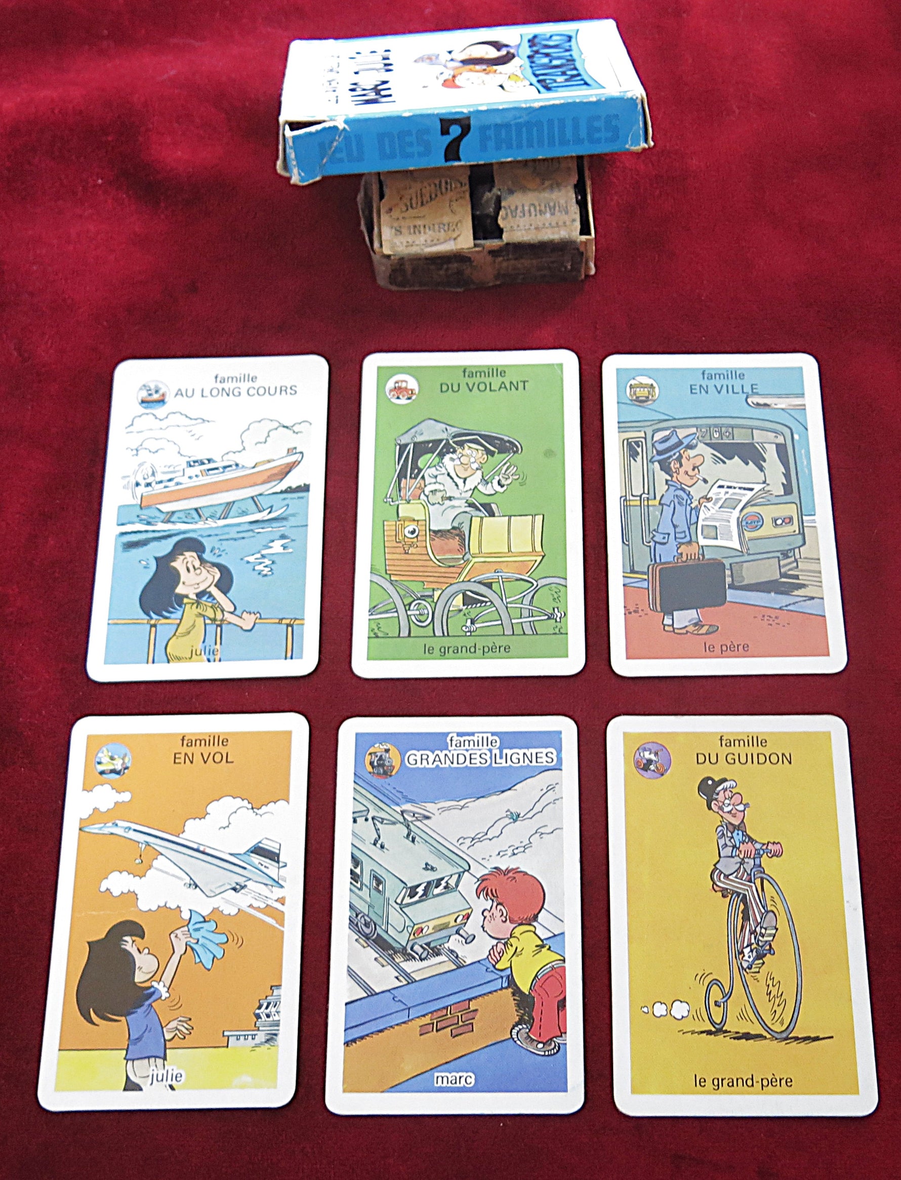 Les Aventures de Marc et Julie – Jeu de cartes vintage 7 familles – Transports