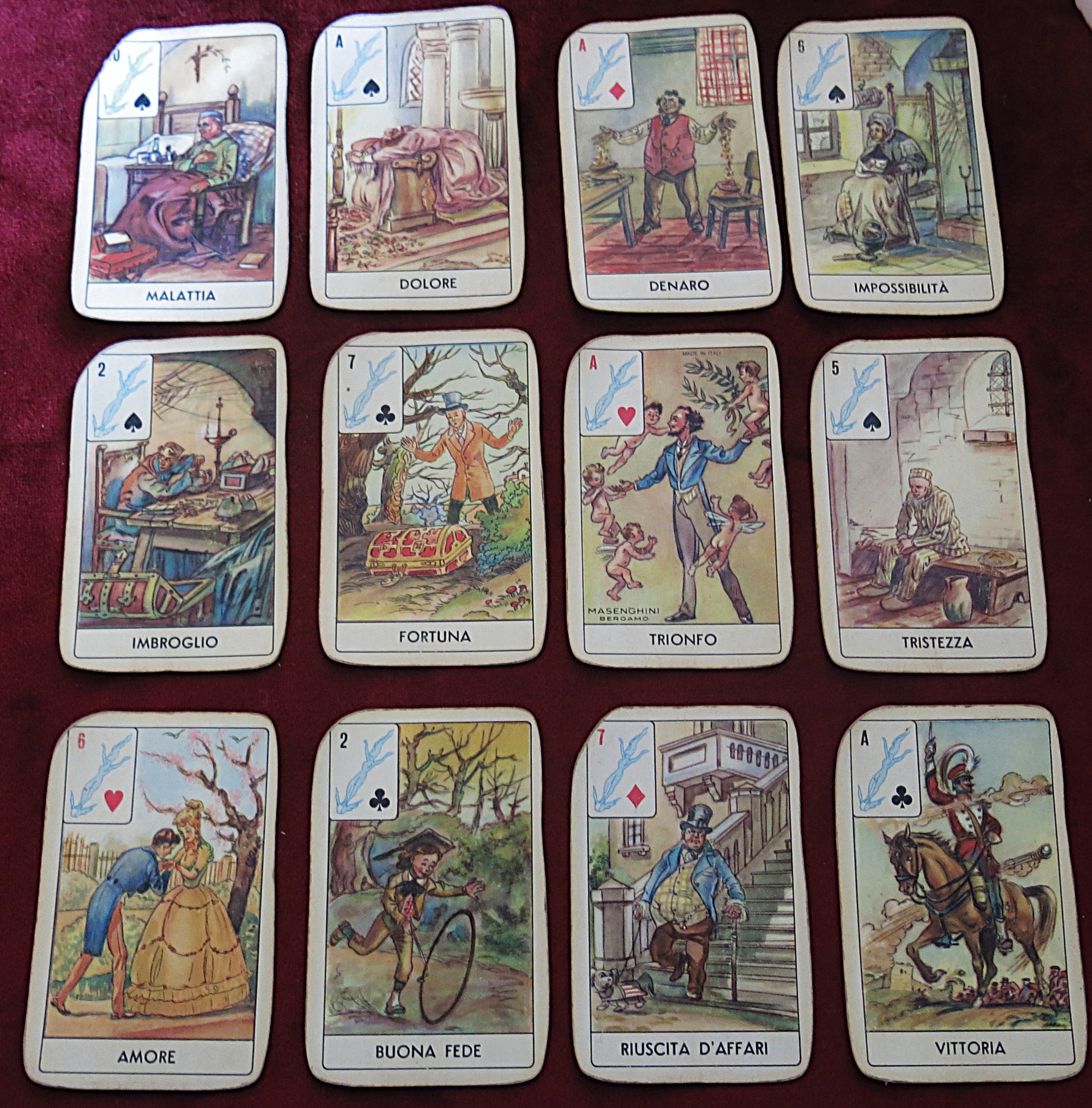 Jeu de cartomancie italien vintage – Masenghini (ex-Viassone), 52 cartes, années 1980