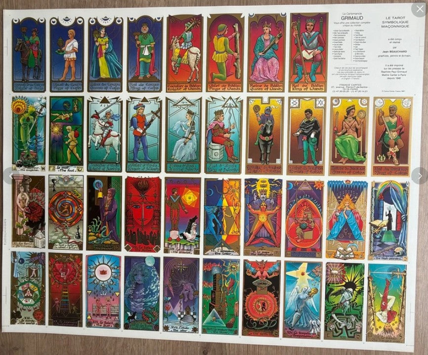 Le Tarot Symbolique Maçonnique – Original 1987 Uncut Sheet Poster – Jean Beauchard