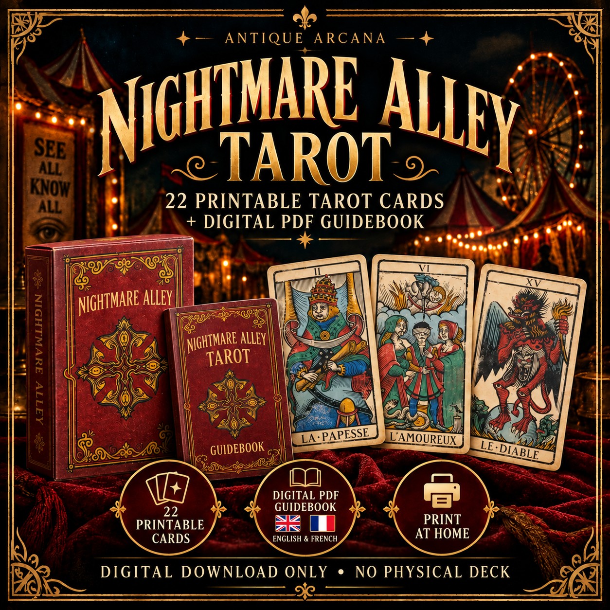 Nightmare Alley Tarot – 22 Major Arcana Cards – Digital Download PDF