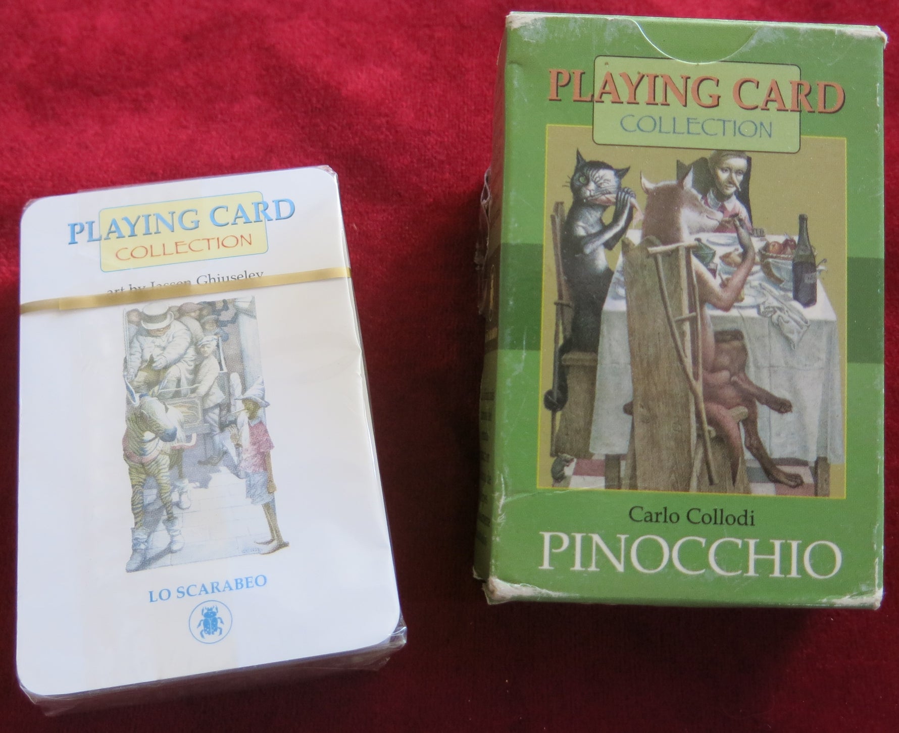 Pinocchio, Carlo Collodi, Iassen Ghiuselev, Lo Scarabeo, fairy tale cards, vintage playing cards, collectible deck, Italian playing cards, art playing cards, illustrated deck, out of print, OOP, storybook cards, children's tale, classic literature, fables, 2003, poker cards, fantasy cards, deck of 54, fairy tale collection, Pinocchio cards, collector’s item, playing card collection