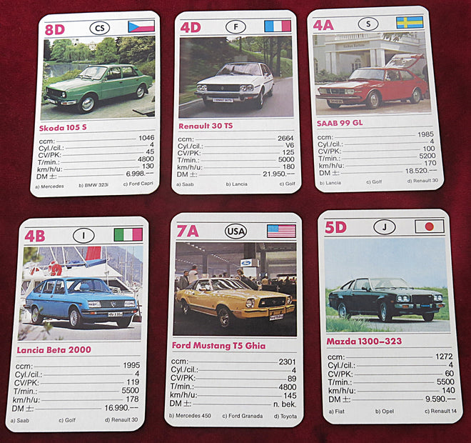 Cartes à collectionner Voitures des années 1970 – Super Quartet – Jeu de cartes Autos