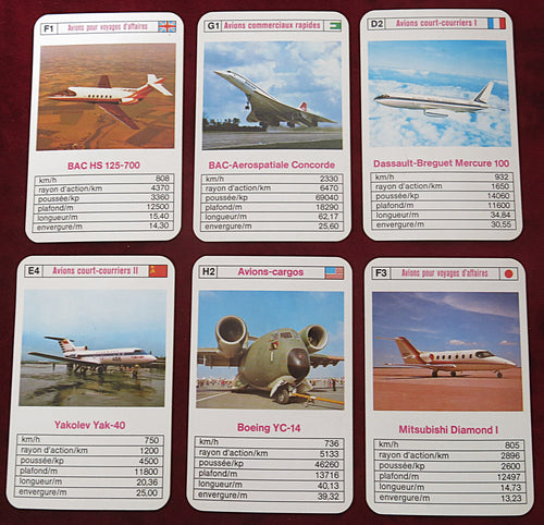 Jeu d'aviation vintage - Jeu de cartes Quartet des années 70 – Jeu de société | Cartes aéronautiques