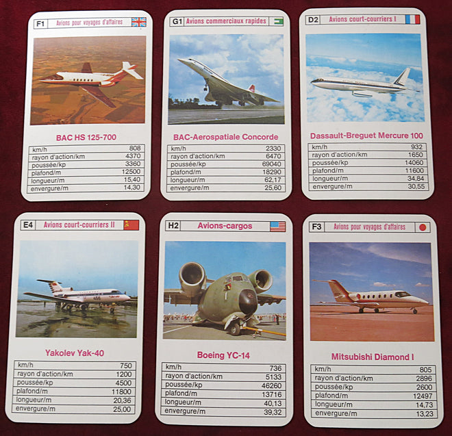 Jeu d'aviation vintage - Jeu de cartes Quartet des années 70 – Jeu de société | Cartes aéronautiques