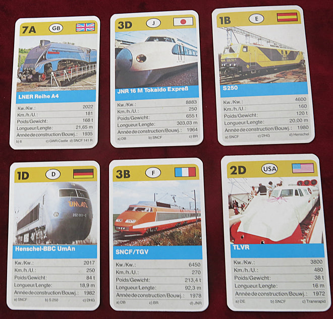 Super Locos FX Schmid 1988 – 32 locomotives historiques – Jeu de cartes Vintage Train Quartet