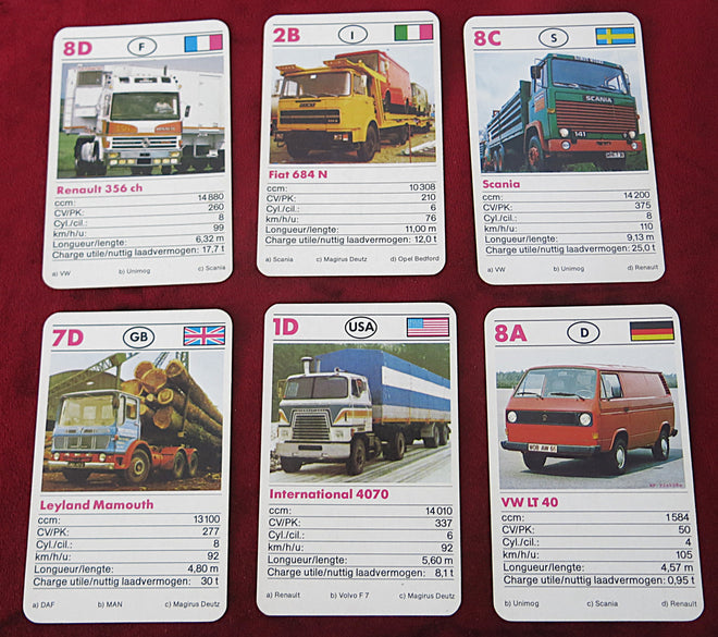 fx schmid, hemmA, super quartett, super kwartet, road giants, heavy trucks card game, vintage quartet game, benelux edition, 1980s trump cards, truck card deck, lorry cards, transport cards, utility vehicles, collectible card game, mini size cards