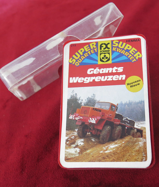« Géants / Wegreuzen » (Géants de la route) – Poids lourds – FX Schmid Super Quartett n° 215 – Années 1980 – Mini Trump Game