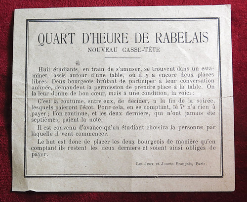 Le Quart d'Heure de Rabelais – Puzzle Français Antique (vers 1900)