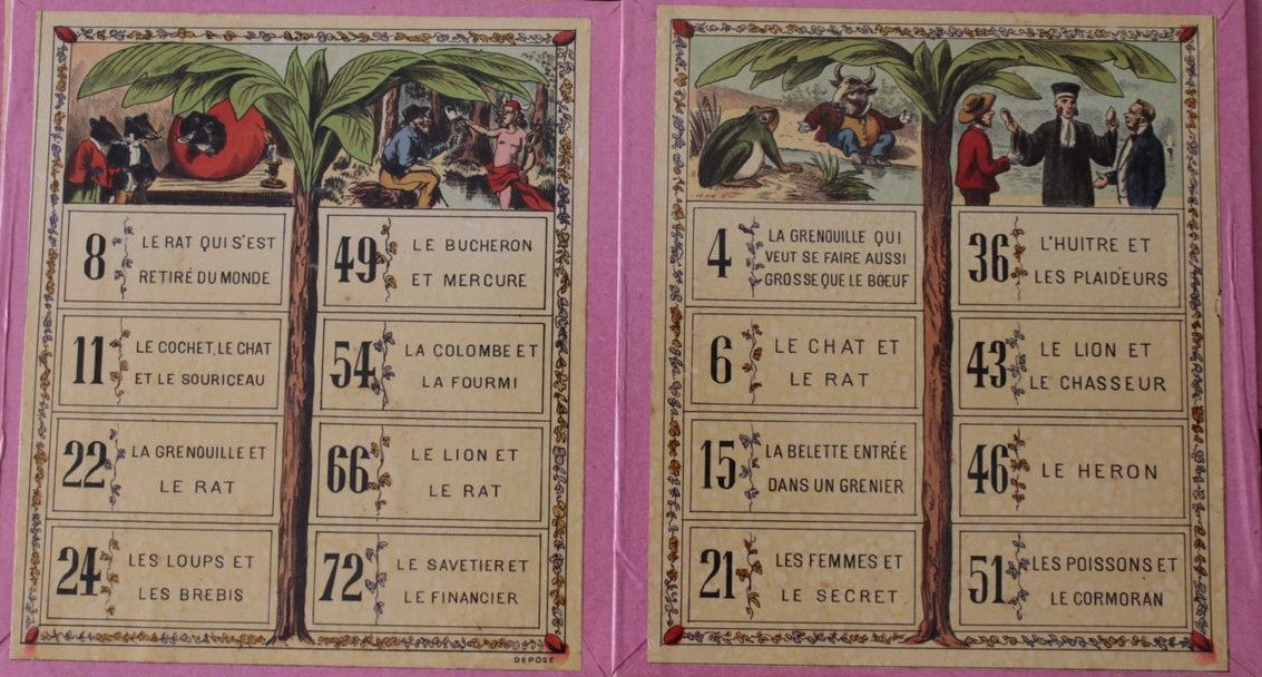 Antique 19th-Century Saussine “Jeu des Fables de La Fontaine” – Complete French Lotto Game (c.1880)