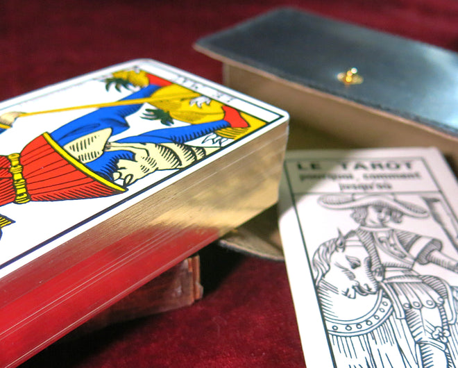 Tarot de Marseille de luxe vintage avec étui en cuir noir