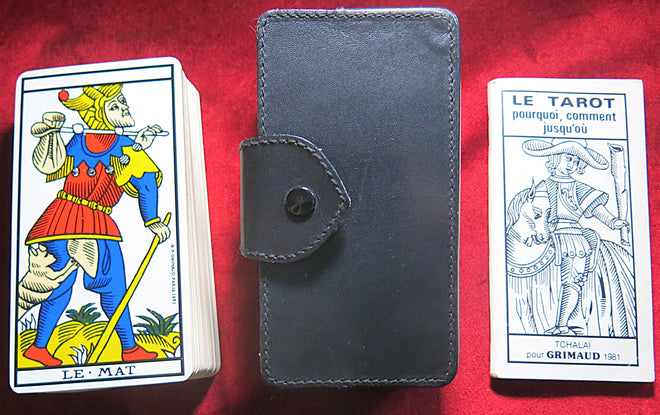 Tarot de Marseille de luxe vintage avec étui en cuir noir
