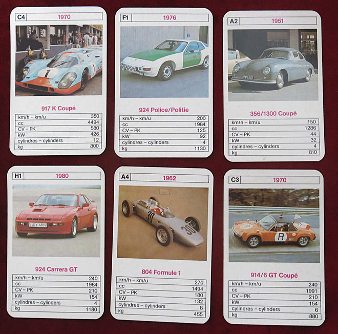Porsche Top Ass Vintage – Jeu de cartes Piatnik Trump – Années 1980 – Complet 32 cartes – Jeu de cartes de course automobile classique