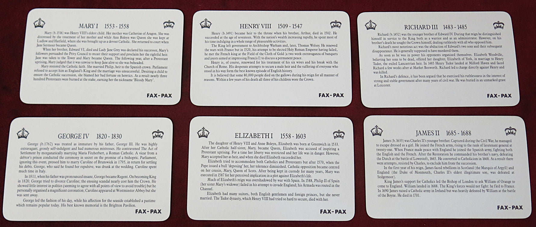 Vintage Presidents of USA & Kings and Queens of England Card Sets Complete 1988–1995