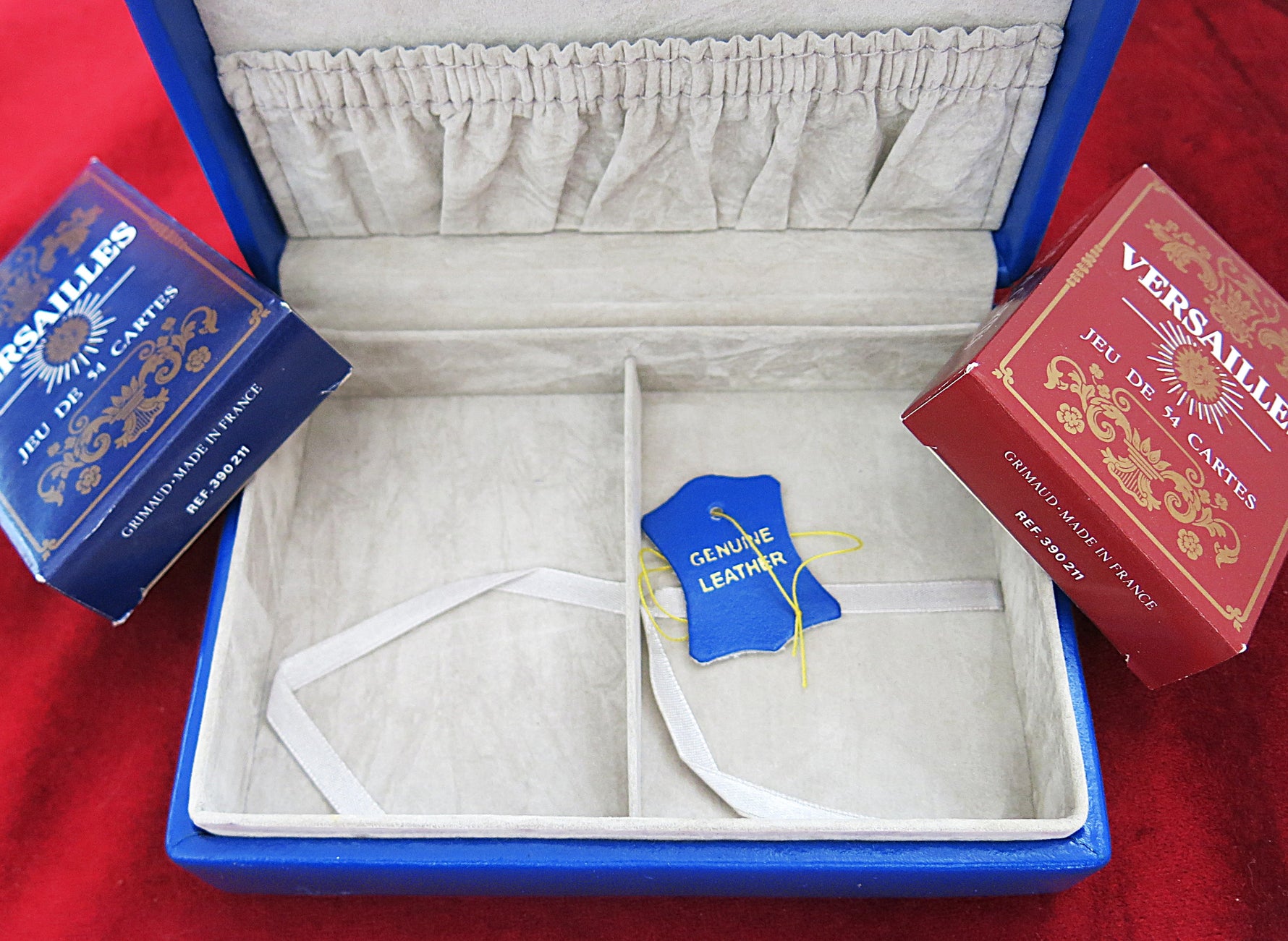 Coffret de luxe de cartes à jouer Grimaud Versailles rare – 2 jeux scellés dans un étui en cuir véritable