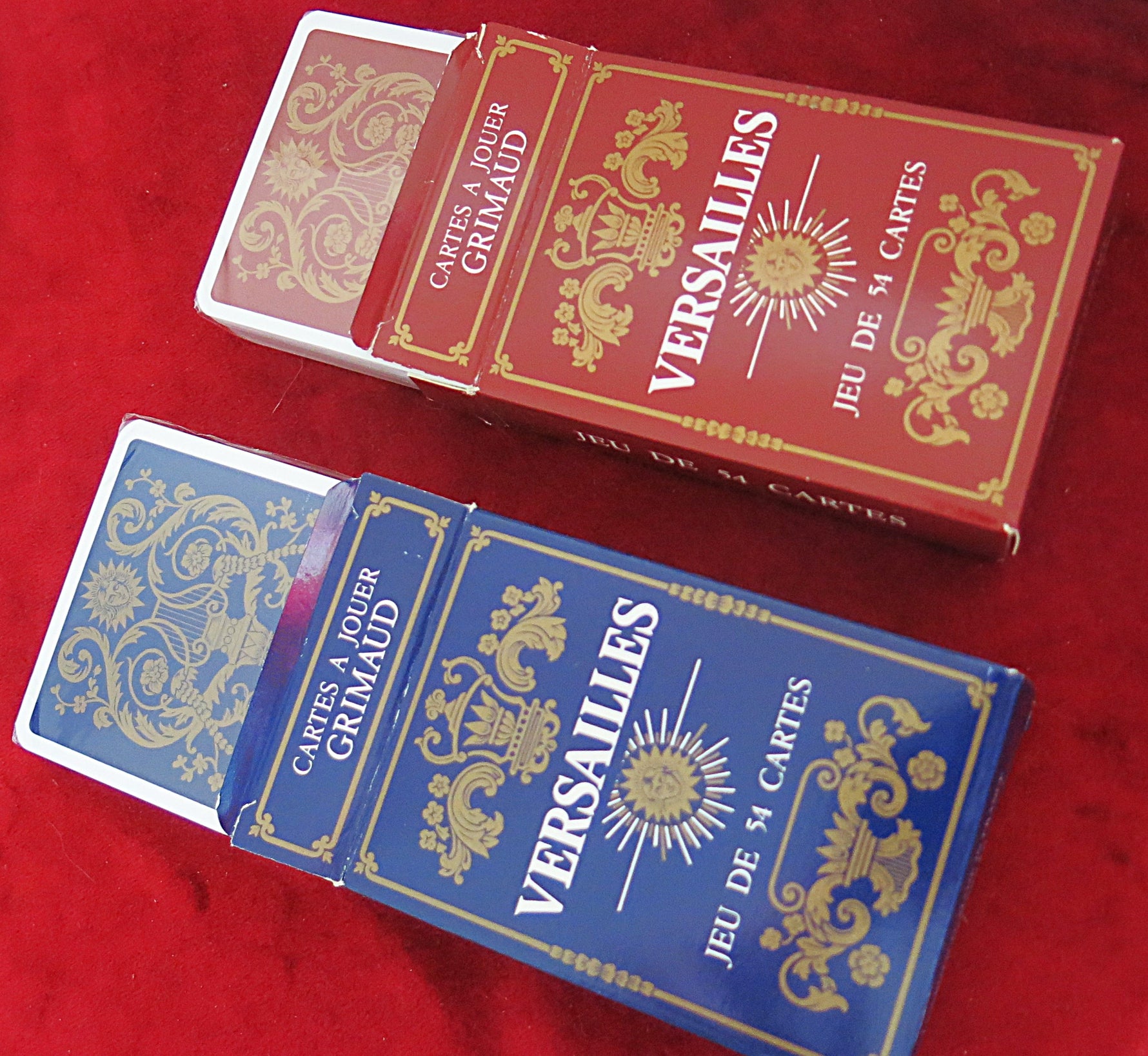 Coffret de luxe de cartes à jouer Grimaud Versailles rare – 2 jeux scellés dans un étui en cuir véritable